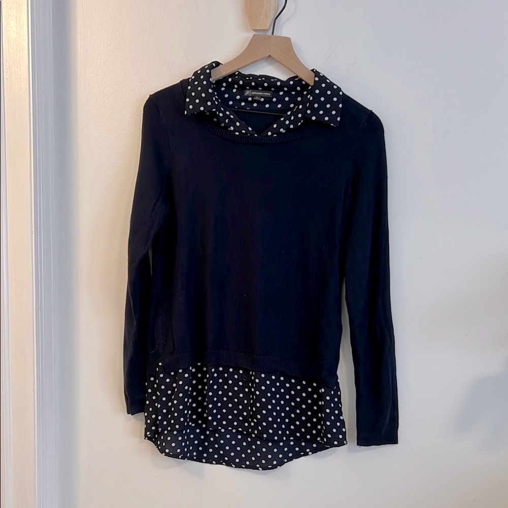 Adrianna Papell Navy Polka Dot Layered Women's Sweater